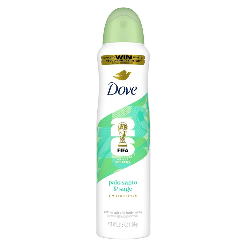 Dove Advanced Care Dry Spray Antiperspirant, Palo Santo & Sage, 72h Sweat & Odor Protection, Alcohol Free – FIFA World Cup Limited Edition, 3.8 oz