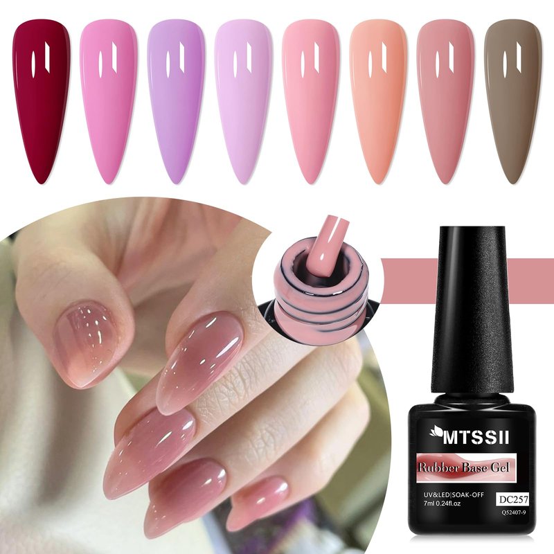 MTSSII 8PCS Rubber Base Gel for Nails Pale Pink Purple Neutral Skin Tones Rubber Base Gel Polish Kit DIY Manicure DIY Nail Art