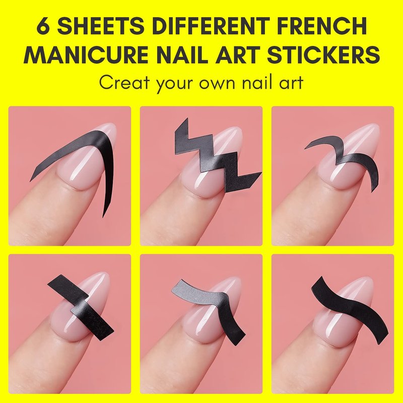 Makartt 12 PCS French Nail Art Stamper Kit,2 PCS Jelly Nail Stamper 4 PCS Silicone Replaceable Stamper Head and 6 Sheets French Manicure Edge Auxiliary Nail Guide Stickers For Gel Polish Design
