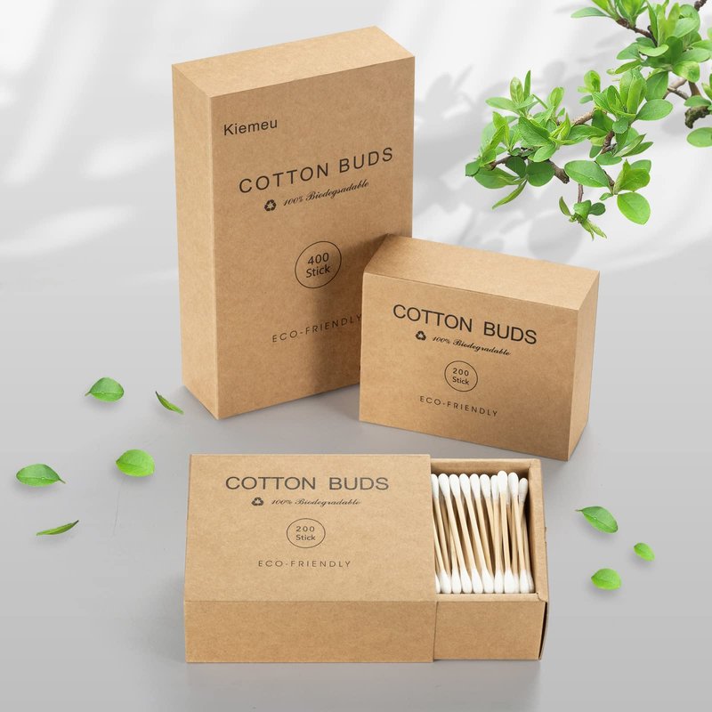 Kiemeu Bamboo Cotton Swabs With Wooden Sticks, 400 Count Bamboo Cotton Buds For Ears