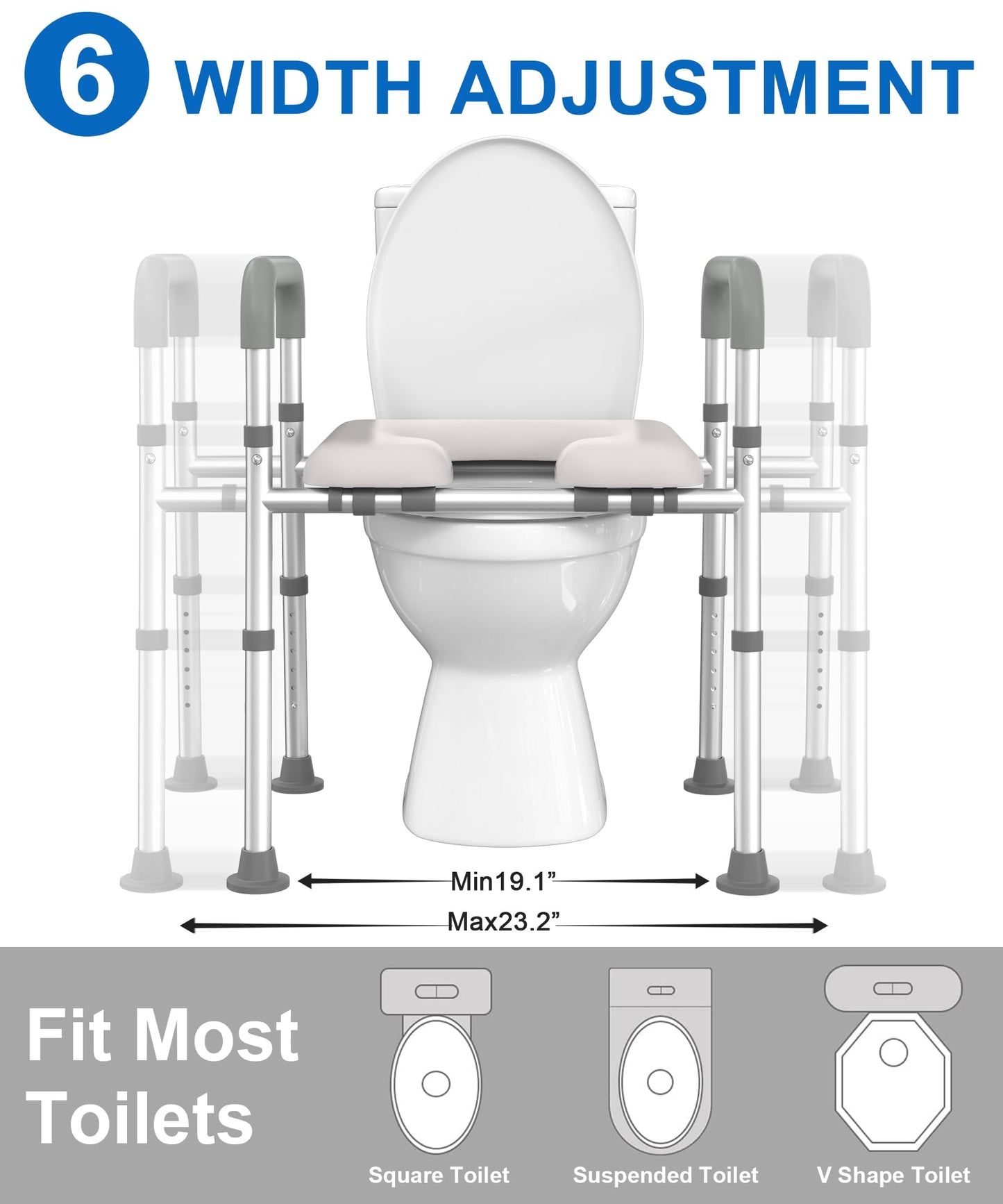 HOMLAND Raised Toilet Seat with Handles, Toilet Seat Riser for Seniors with Adjustable Height & Width, 400lb Handicap Elevated Toilet Seat for Elderly, Pregnant, Fit Any Toilet