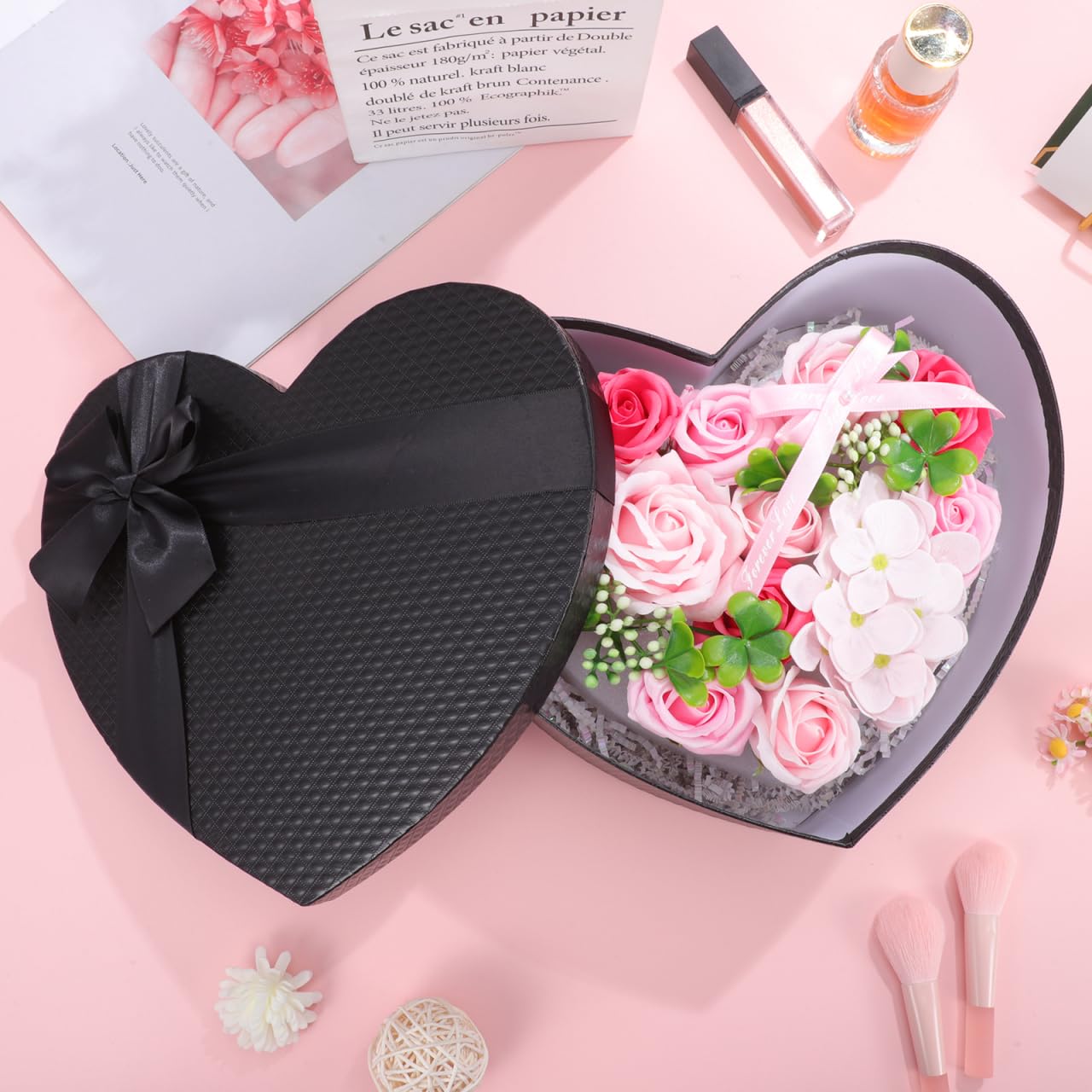 Box Heart Shaped Black Box Holiday Dessert Bags Empty Bouquet Bags Candy Treat Container Christmas Love Shaped Birthday Heart-shaped Souvenir Bridesmaid Paper