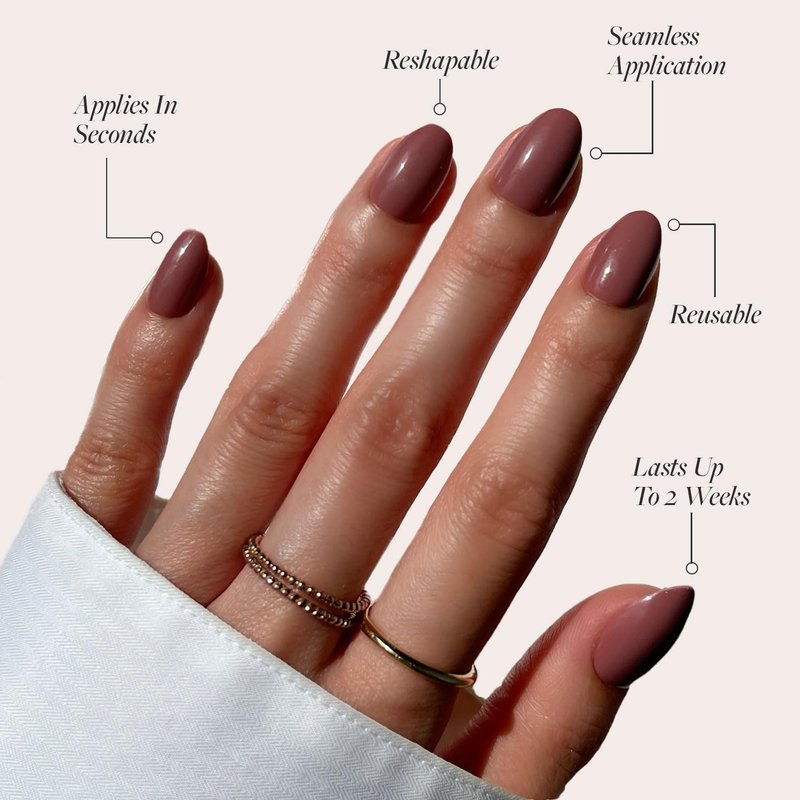 Glamnetic Press On Nails - Fall Mauve | Opaque Muted Blush Mauve Short Oval Fake Nails, Salon Quality | 15 Sizes - 30 Nail Kit with Glue