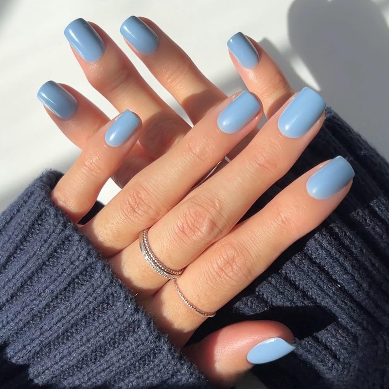 Glamnetic Press On Nails - Cashmere Blue | Opaque Short Squoval Fake Nails, 30-Piece Kit in 15 Sizes