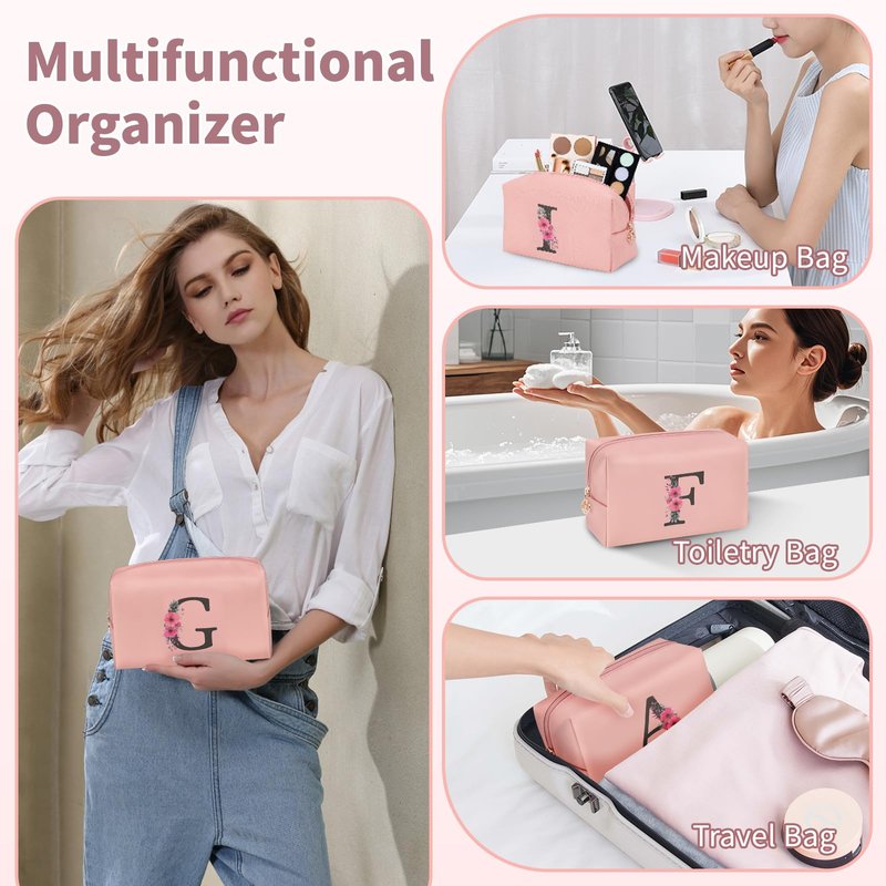 Initial Makeup Bag for Women, Travel Makeup Bag Small Cosmetic Bag, Birthday Gifts for Girls and Women, Teen Girls Gifts Trendy Stuff, Personalized Gifts for Grandkids Teacher Friends Bride Bridesmaid
