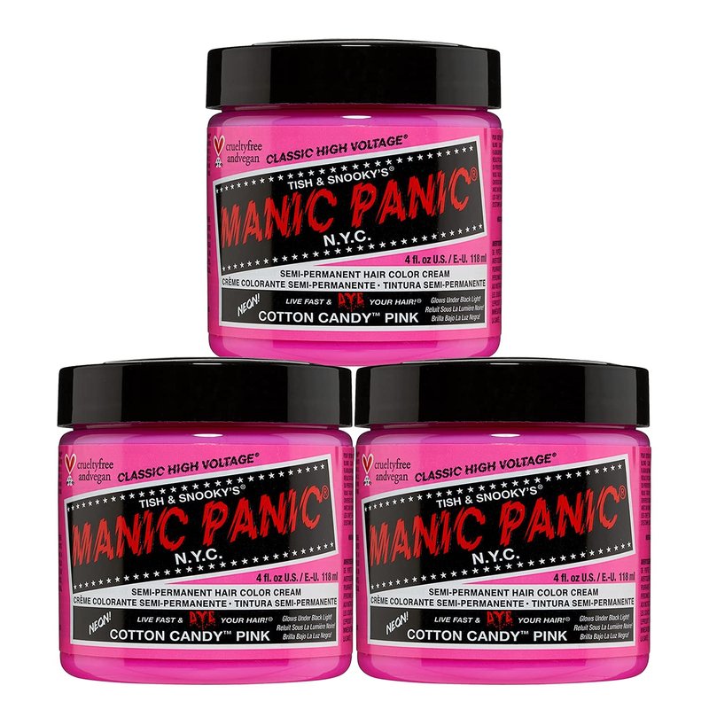 MANIC PANIC Classic Cotton Candy Pink Hair Color - Vibrant Semi-Permanent Dye for All - Vegan & Cruelty-Free (4oz / 3pk)