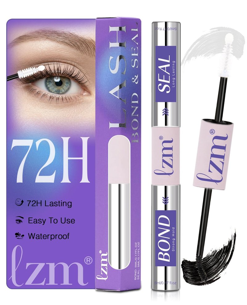 LZM Bond and Seal Lash Glue Long-Lasting 72H Lash Bond and Seal Waterproof Strong Adhesive Easy to Use Eyelash Cluster Glue (5ml+ 5ml 13)