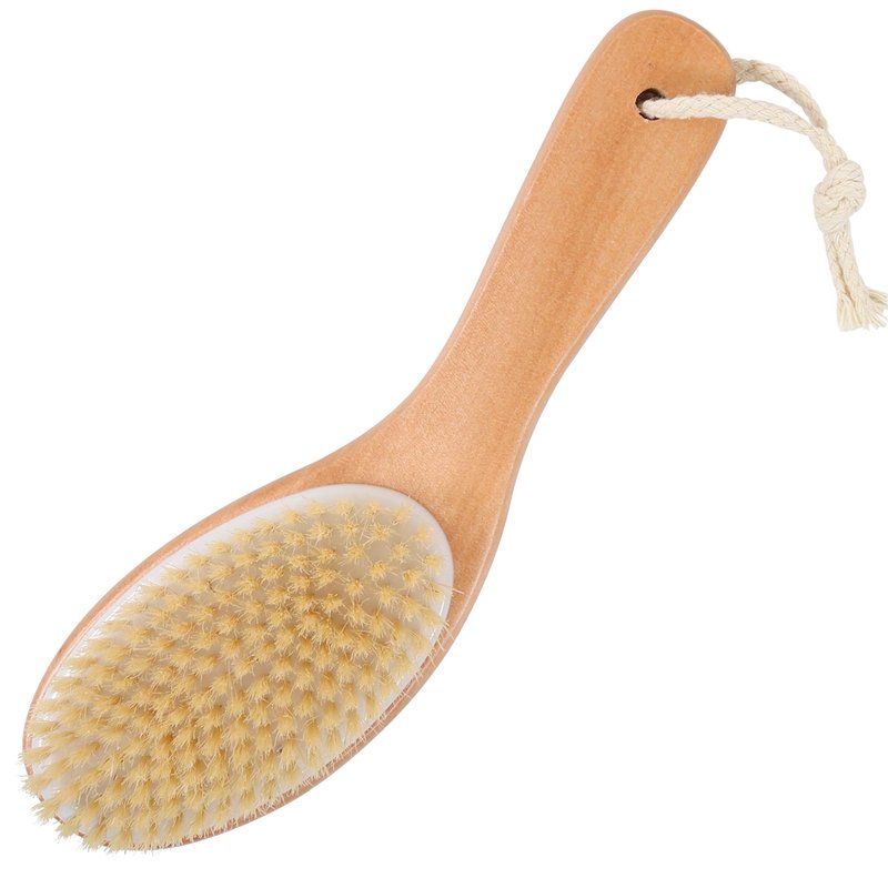 OWIIZI Dry Brushing Body Brush, Natural Boar Bristles Body Scrubber for Bath, Wooden Handle Lymphatic Drainage Brush for Skin Exfoliation and Foot Scrubbing