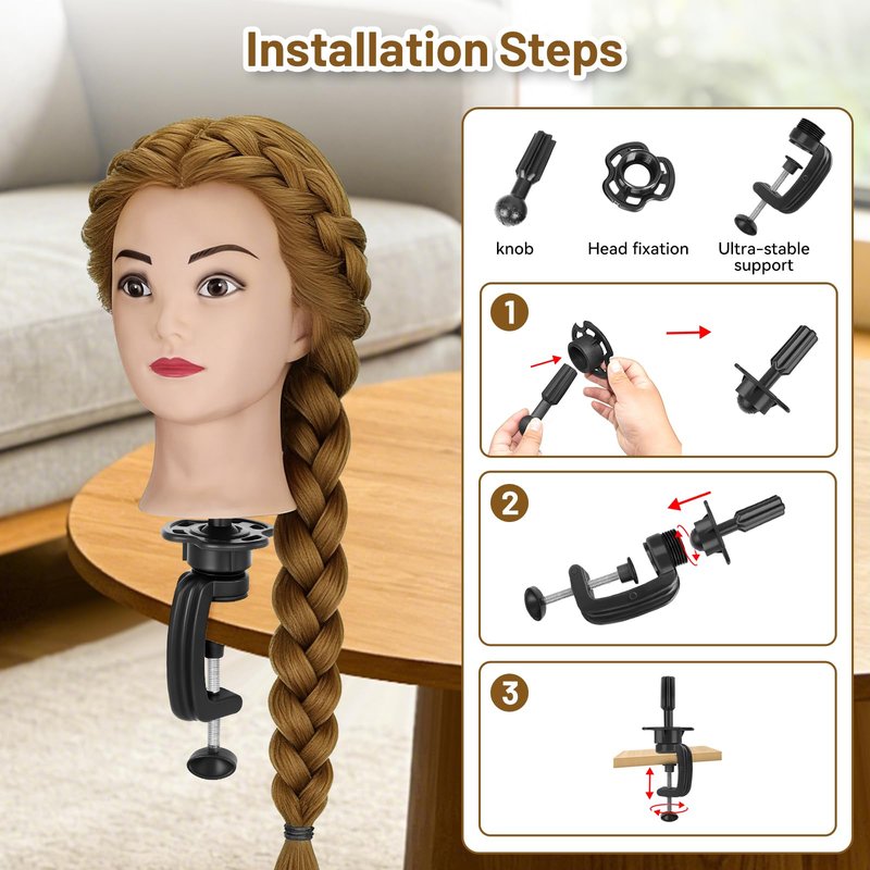 Mannequin Head with 90% Human Hair,26"-28" Hair Doll Head for Cosmetology & Hairdresser,Real Hair Manikin Doll Styling Head,Hairdressing Training braiding Head with Table Clamp+Styling Set