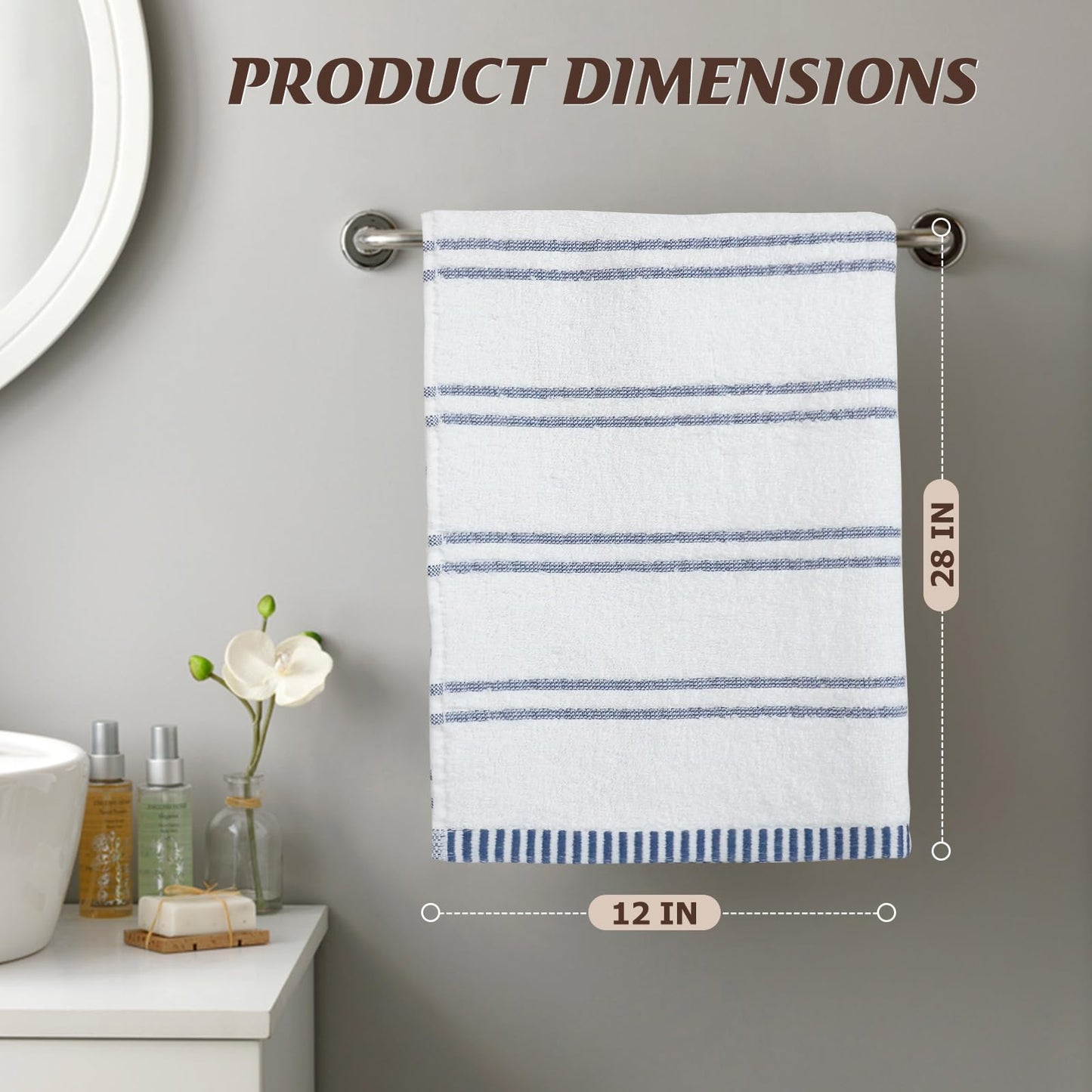 Luxury Hand Towels Bathroom Soft: 6 Packs 14X30 Stripes White Face Towel 100% Cotton Turkish Highly Absorbent Decorative Quick Dry Multi-Purpose Bath Kitchen Hotel Spa Gym (03 Blue Multiple Stripes)