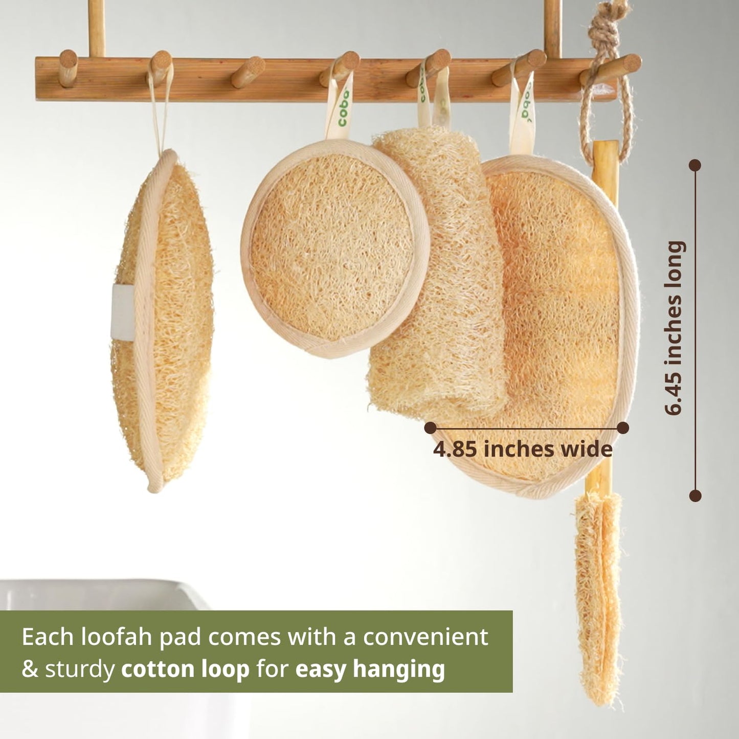 Coba Straws Natural Loofah Exfoliating Body Scrubbers – 3 Pack | 100% Plant-Based Shower Luffa Sponge Set for Deep Cleansing, Smooth & Glowing Skin | Bath Loofah for Women & Men