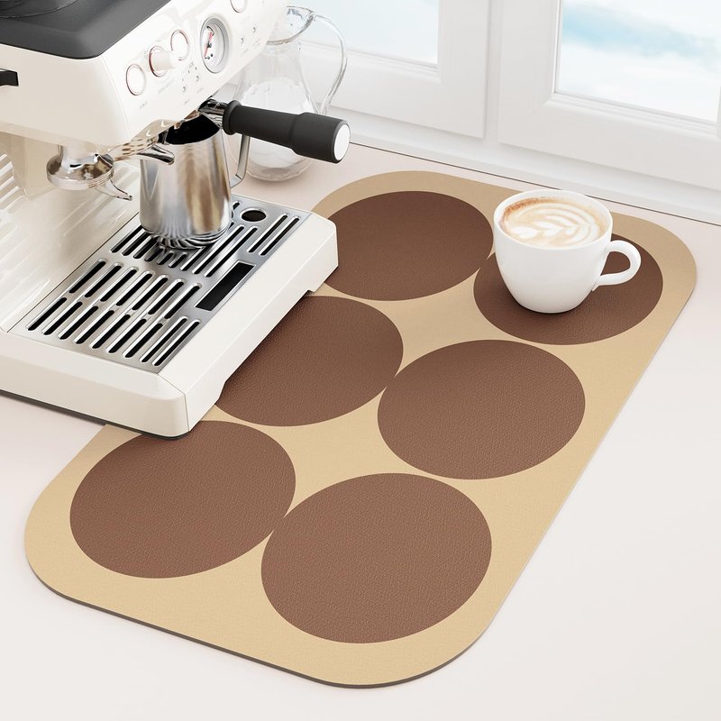Hargiis Coffee Machine Mat Absorbent Dish Drying Mat for Kitchen Counter Hide Stain, Coffee Bar Accessories Fit Coffee Maker, Coffee Mat, Dish Rack Mat with Non-Slip Rubber Backing(Coffee 20"×12")