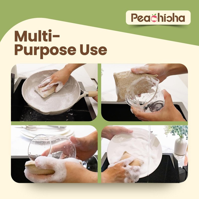 PEACHICHA Bamboo Sponges for Dish Washing Reusable Dish Sponge Multi Use Kitchen Sponges Non-Scratch Reusable Cleaning Pads for Dishes, Pots and Pans, Pack of 5