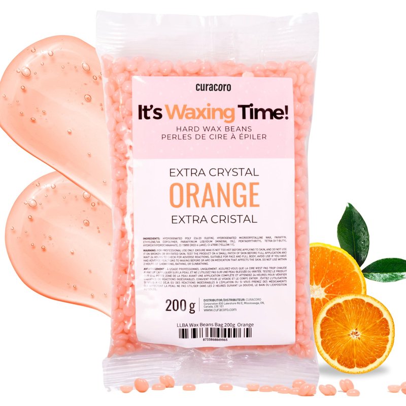 Curacoro Italian Wax Beans - 200g Hard Wax Beads for Full Body Hair Removal on Face, Body, Brazilian, Bikini, Legs, Underarms, Skin-Friendly Waxing Beads for Women & Men, Made in Italy (Orange)