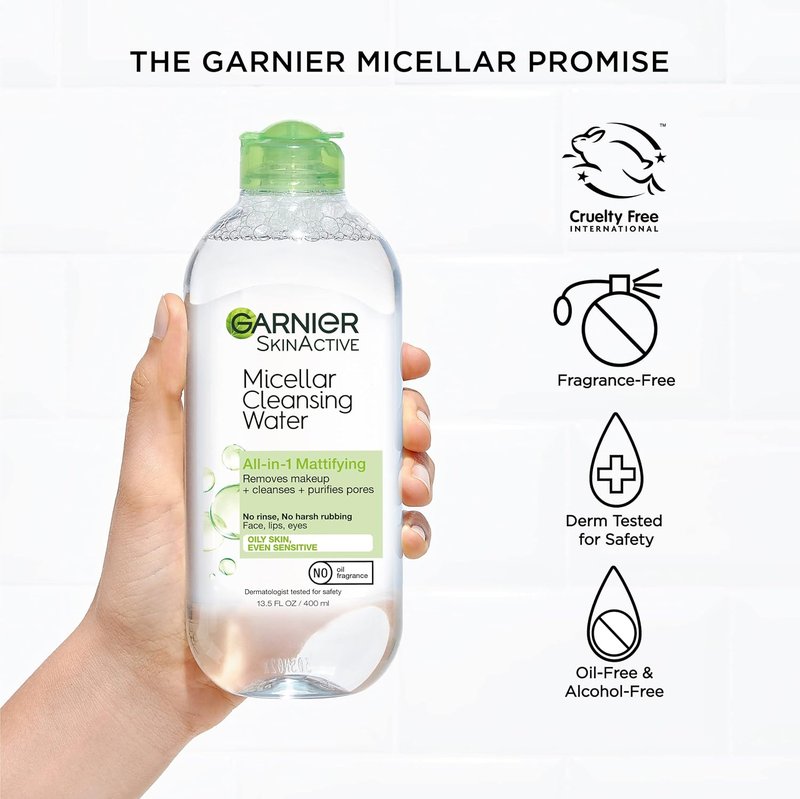 Garnier Micellar Water - Oily Skin Facial Cleanser & Makeup Remover | Mattifying, Vegan, 13.5 Fl Oz