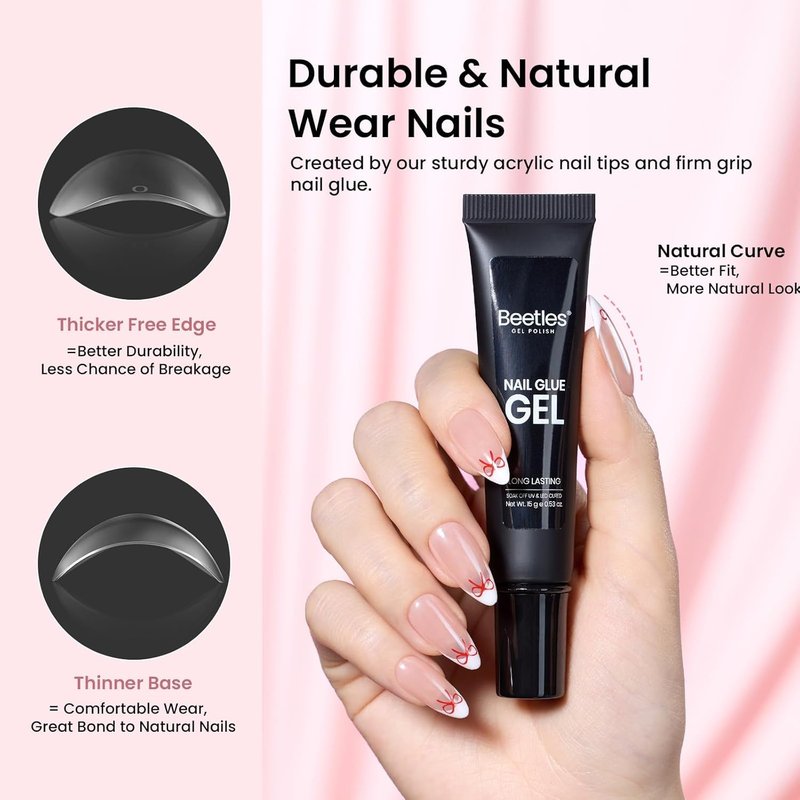 Beetles Gel Nail Kit - Medium Almond Tips with Dehydrator & Primer | 576 Pcs Easy DIY Nail Extension Set