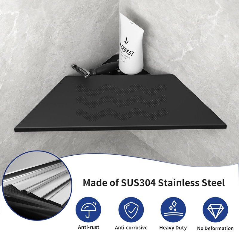 Bernkot 10'' Corner Foot Rest for Shaving Legs, Wall Mounted Foot Ledge for Bathroom Inside Shower, 304 Stainless Steel Footrest with Shaving Holder (Black)