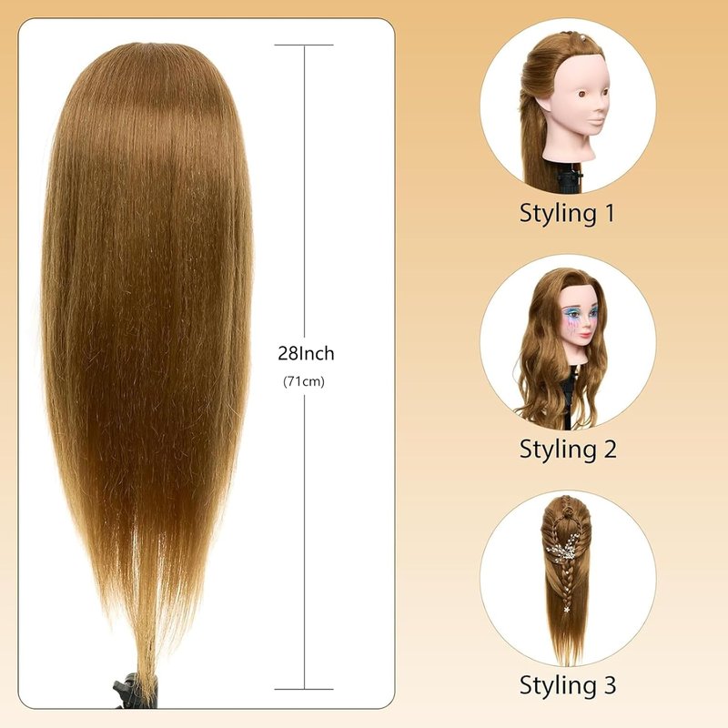 Skiennix 28" Mannequin Head - 80% Real Human Hair for Makeup Practice & Cosmetology Training