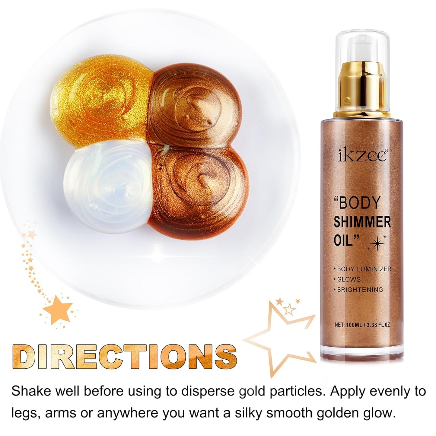 Skiennix Shimmer Oil - 100ml Moisturizing Body Luminizer | Waterproof Glitter Highlighter in Bronze Gold