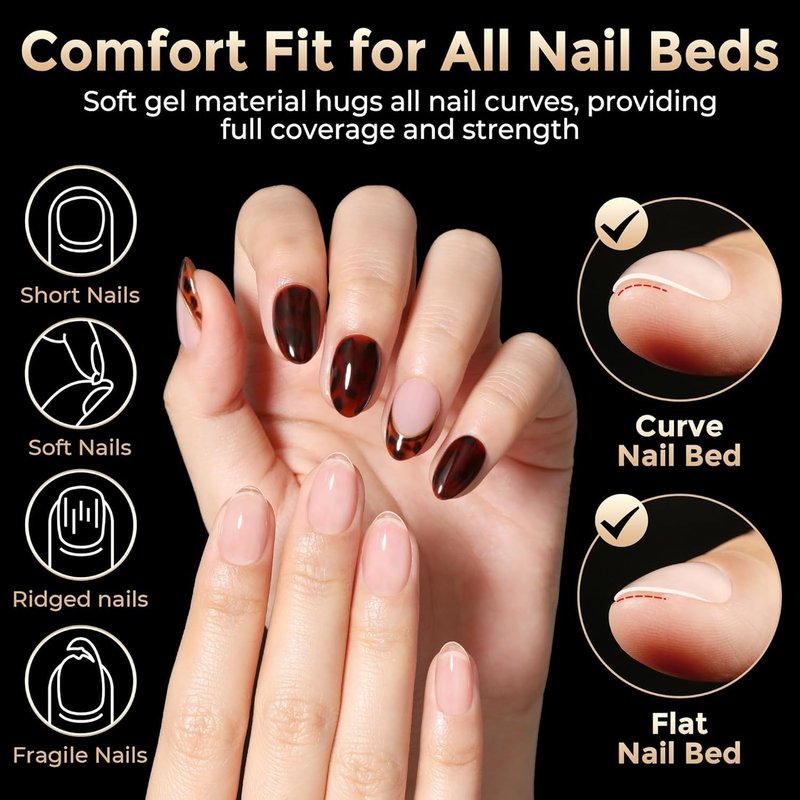 Luckyfairy Extra Short Almond Fake Nails, 504pcs Soft Gel Pre-Shaped Acrylic Nail Tips, Half Matte Full Cover Clear Gelly Press on Flase Nail Tips for Extension Nail Manicure Home DIY 12 Sizes