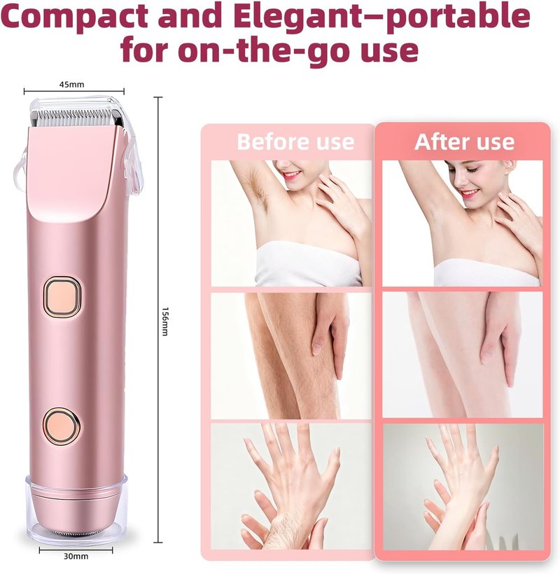 Carehabi Bikini Trimmer - 2-in-1 Electric Razor for Women | IPX7 Waterproof, Painless Ceramic Blade, Rose Gold