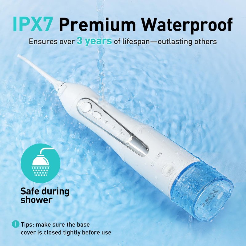 COSLUS Water Dental Flosser Teeth Pick C20: ADA Accepted, Portable Cordless Oral Irrigator 300ML Rechargeable Travel Irrigation Cleaner IPX7 Waterproof Electric Flossing Machine for Teeth, White