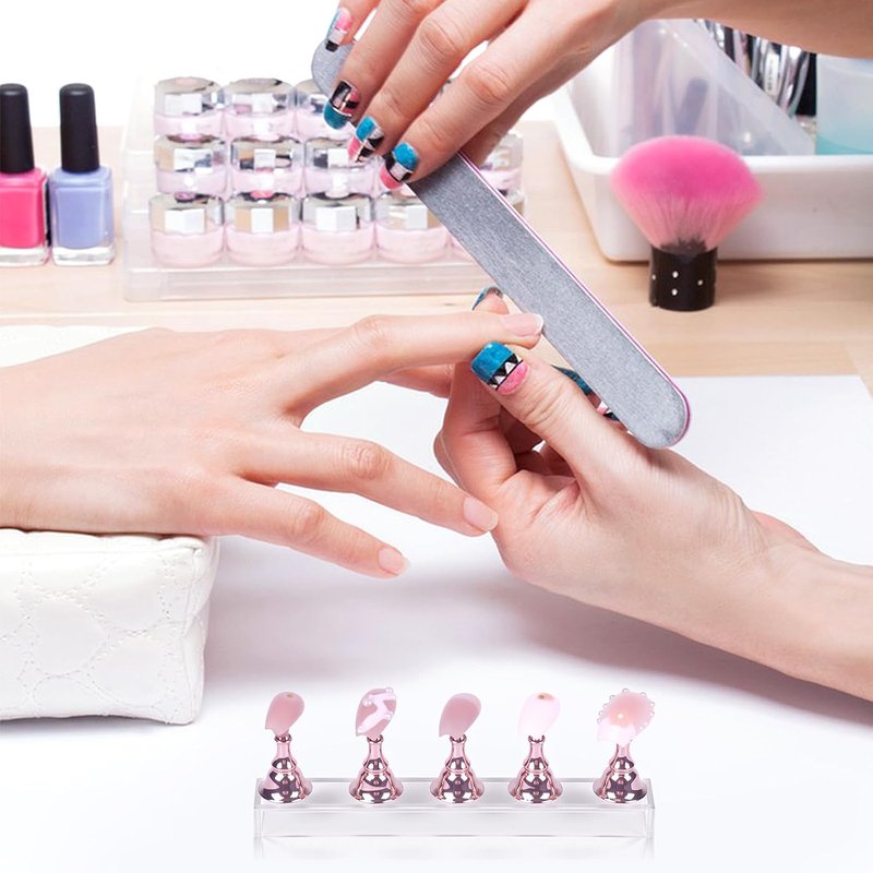 Pink Nail Painting Practice Stand Set - 2 Acrylic Holders with Double-Sided Tape | Nail Art Display Tools for DIY & Salon Use