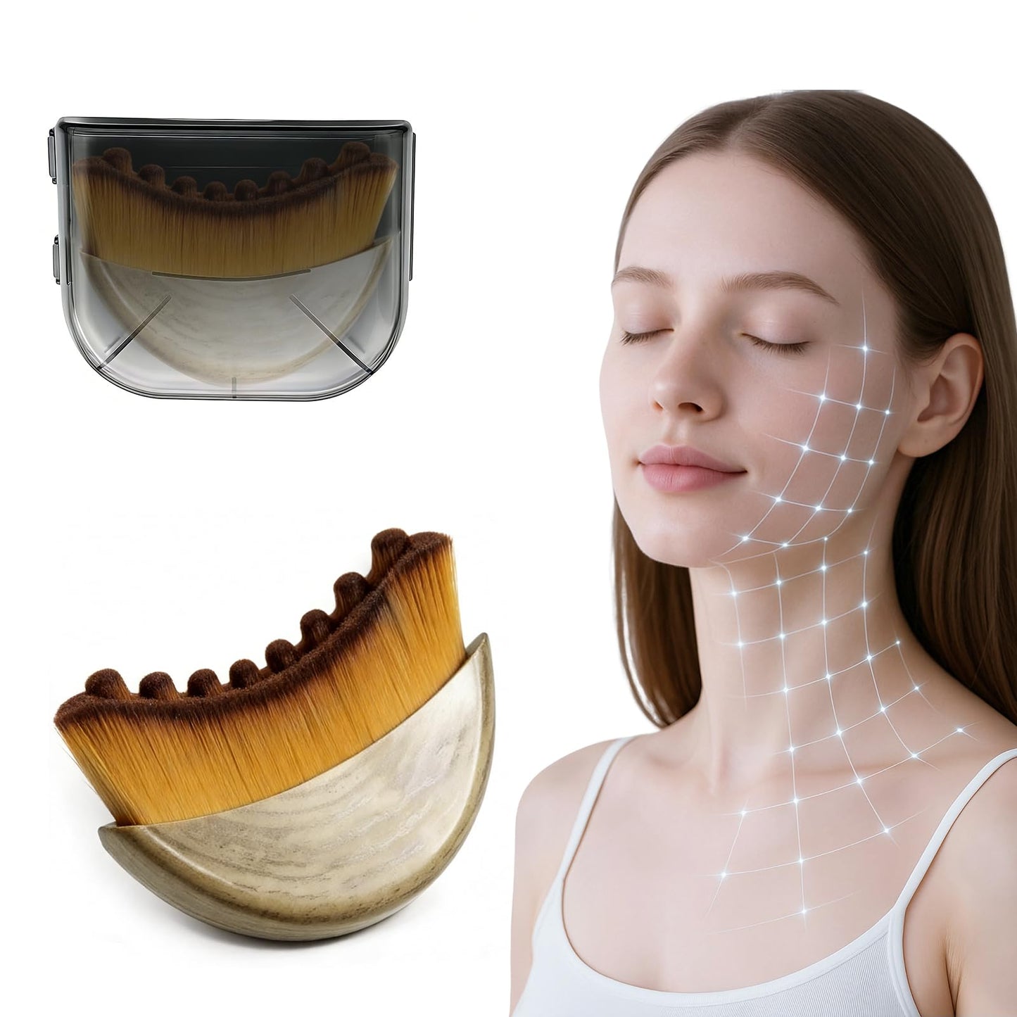 Lymphatic Contour Face Brush,Manual Lymphatic Drainage Massage Brush with Soft Hypoallergenic Bristles, Face Sculpting Brush for Jawline & Neck Lifting,Facial Tool & Face Depuffer