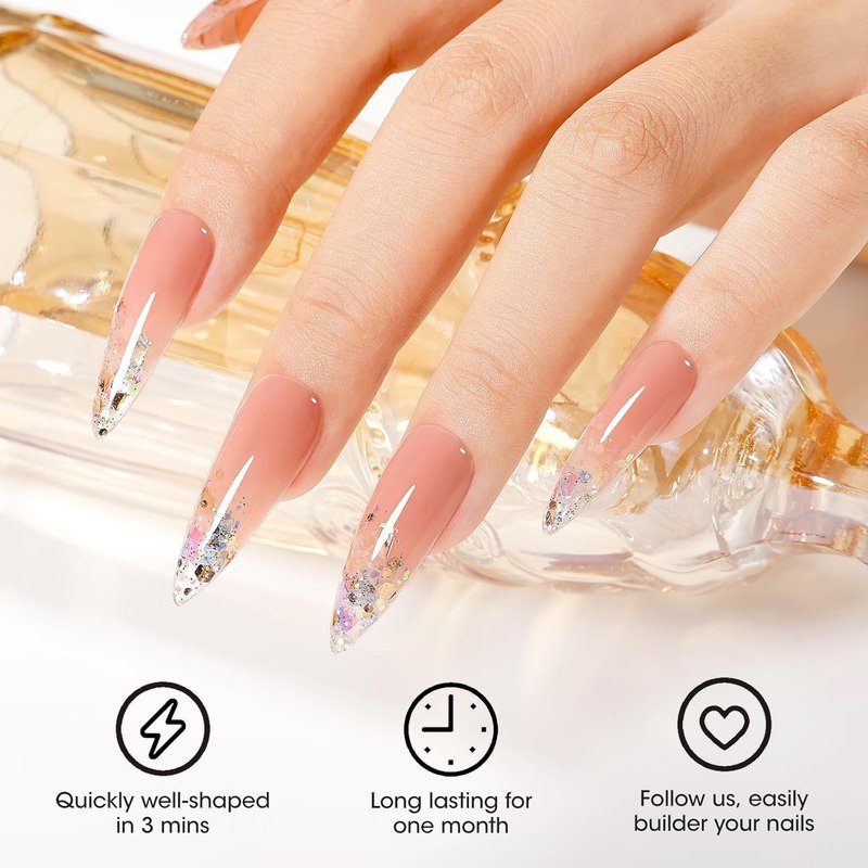 Builder Gel Set for Nails - 10 in 1 Hard Nail Extension Poly Gel | Soak Off UV Polish, 4 Colors: Clear, Milky White, Classic Pink, Nude