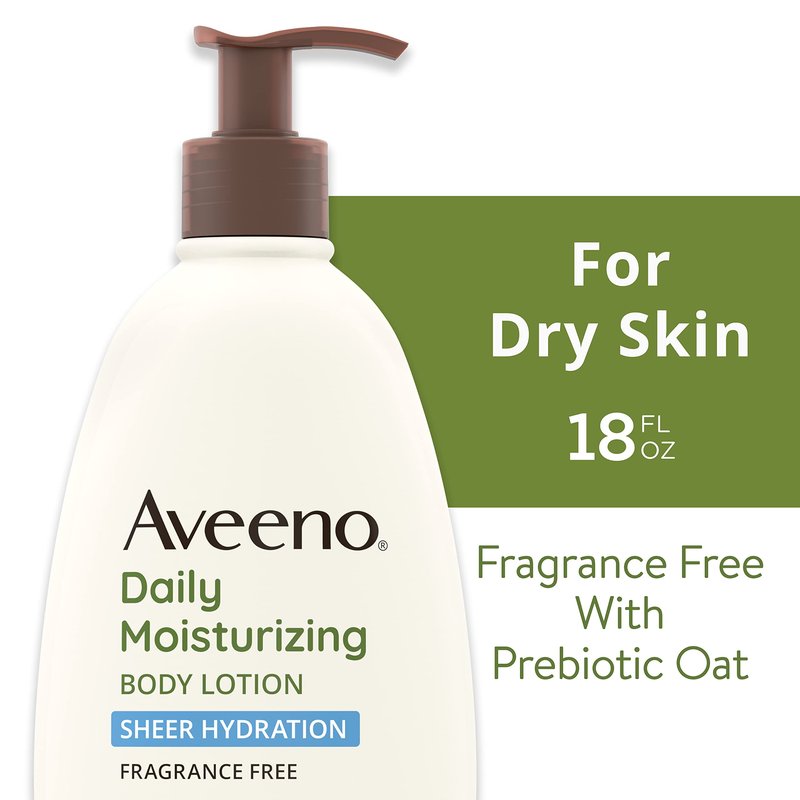 Aveeno Sheer Hydration Fragrance-Free Daily Moisturizing Lotion with Prebiotic Oat for Dry Skin, Lightweight, Fast-Absorbing Body Moisturizer Nourishes Skin with 48-hour Moisture, 18 fl oz (Pack of 2)