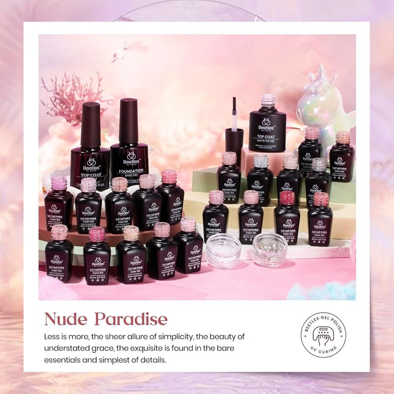 Beetles Nude Pink Gel Nail Polish Set - 25PCS 20 Colors, Sheer Glitter & Matte Top Coats | Perfect Gift for Women
