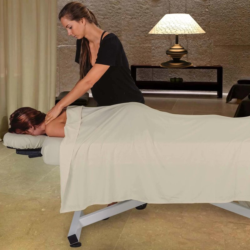 Shreem Linen Microfiber Massage Sheet Set 3-Piece for Massage Tables, Includes Massage Flat Sheet, Massage Fitted Sheet, and Massage Face Cradle Cover for Beauty Salon Spa, Ivory