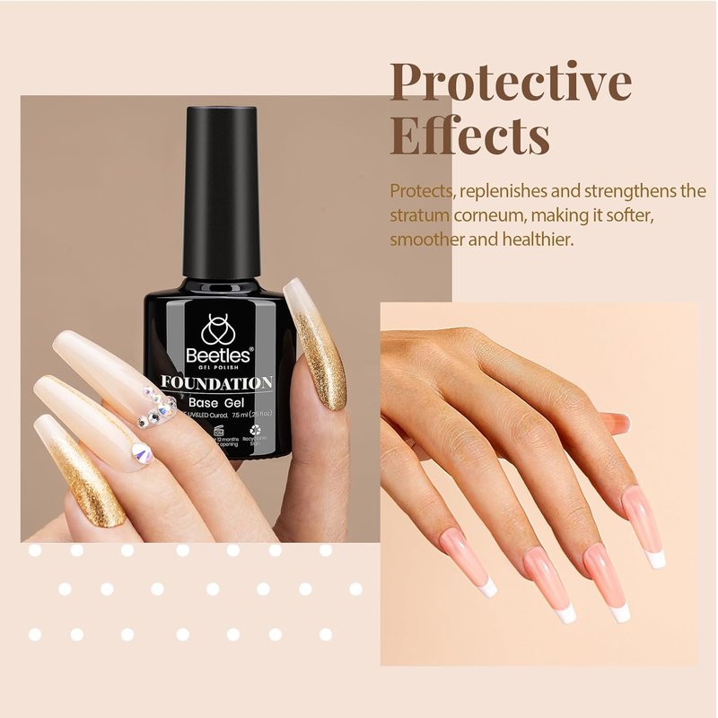 Beetles Gel Base and Top Coat Set - No Wipe Glossy Shine & Cuticle Oil for Stronger Nails | 3 Pieces