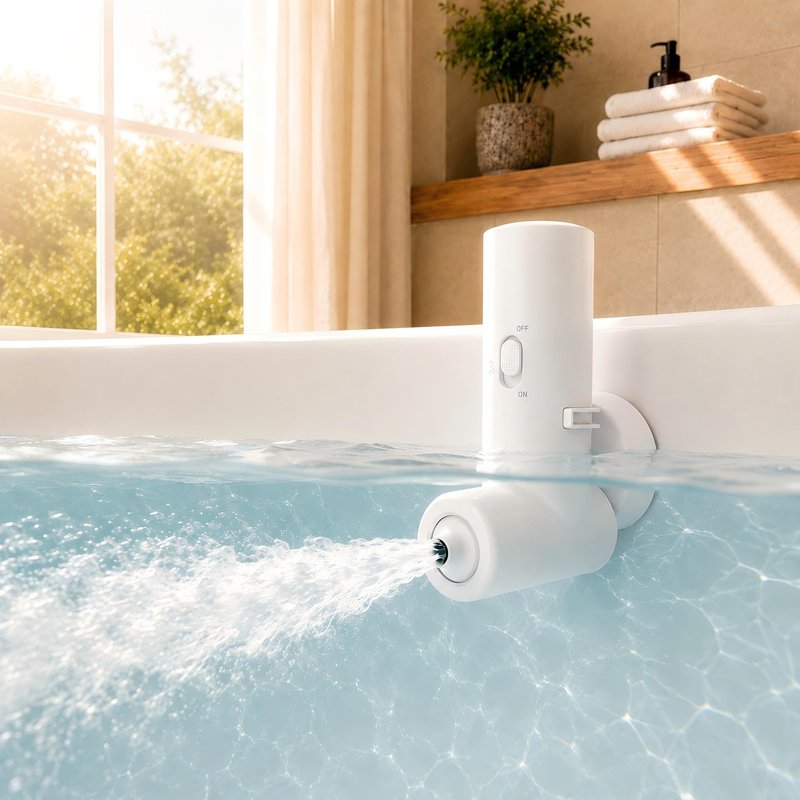 Rechargeable Bath Jets for Tub, Impact Force 65 kPa Bath Jet Spa, Bubble and Flow-Massage Two Mode, Adjustable Speed, Cordless Portable Bathtub Jet for Relaxing Daily Use at Home, White