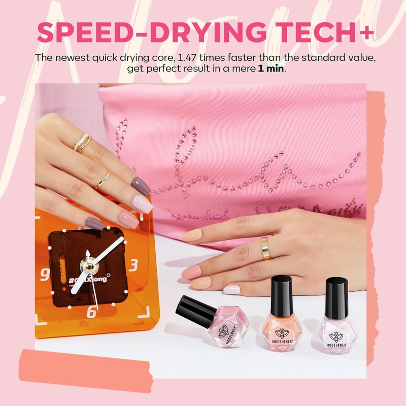 Modelones Nude Nail Polish Set - 6 Quick Dry Skin Tone Colors | Glitter Spring & Summer Collection