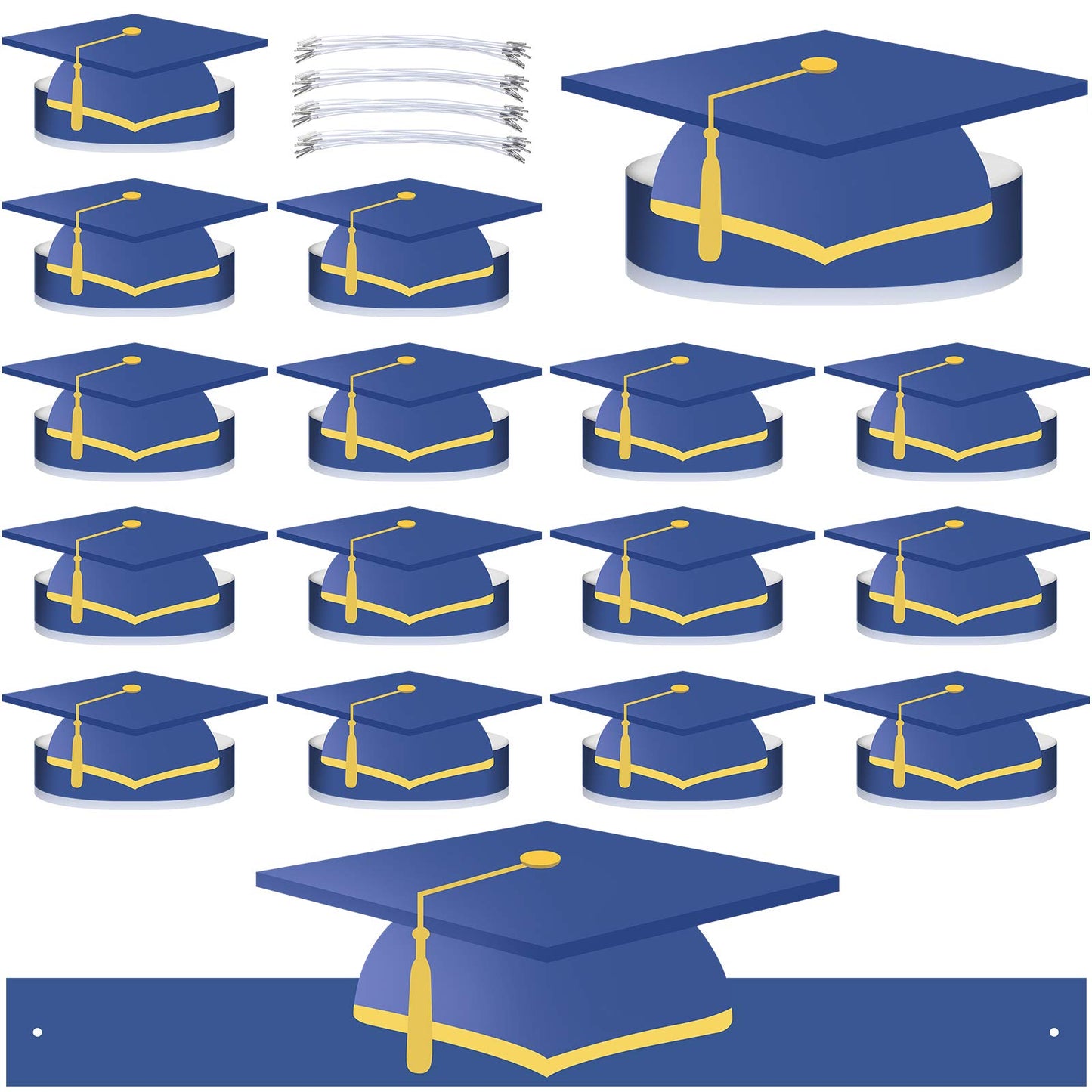 Tenare 40 Pcs Paper Graduation Hats Class of 2026 Adjustable Paper Graduate Cap with 40 Elastic String for Grad Party(Blue)