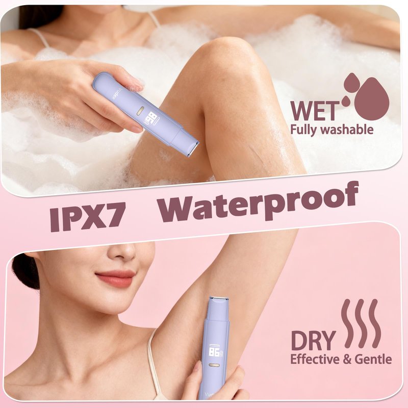 Bikini Trimmer for Women, Painless Electric Razor for Pubic Hair, Face, Legs, Underarms, IPX7 Waterproof Shaver with Ceramic Blades, USB Rechargeable, Portable for Travel, Gifts for Women (Purple)
