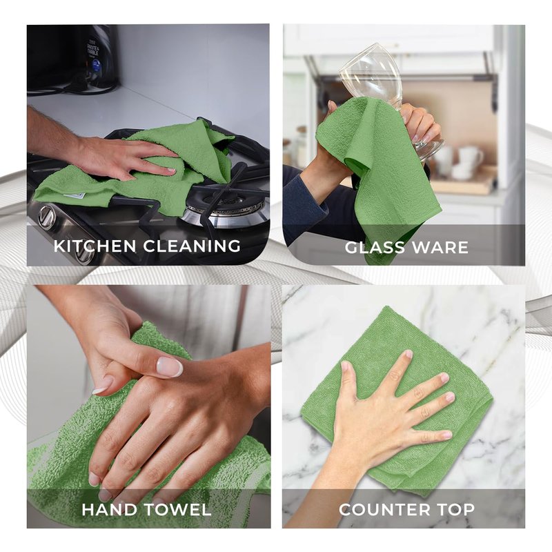 Avalon Towels Cotton Washcloths – (Pack of 48) Size 12x12 Inches, 100% Ring Spun Cotton, Soft & Absorbent Face Towels, Gym Towels, Hotel and Spa Quality, Reusable Fingertip Towels (Sage Green)