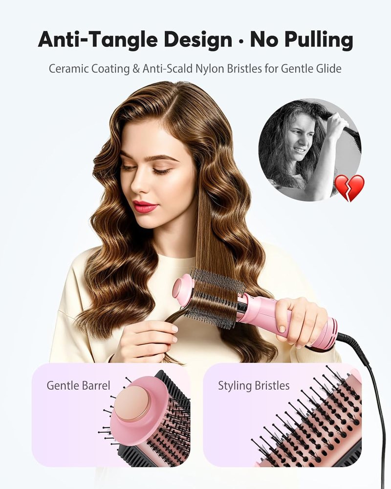 Bopcal 2" Travel Blow Dryer Brush - 4-in-1 Ionic Hot Air Brush for Volumizing, Straightening & Curling | Dual Voltage 100-240V