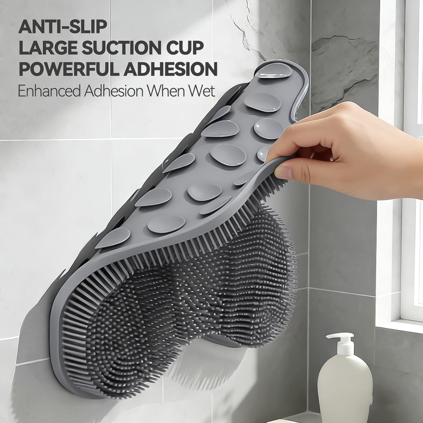 ozner Silicone Shower Foot Scrubber Mat, Back Washer Bath Wash Pad Exfoliating & Massage, Wall Mounted Slip Strong Suction Cups for Use in Cleaner Men and Women (Grey)