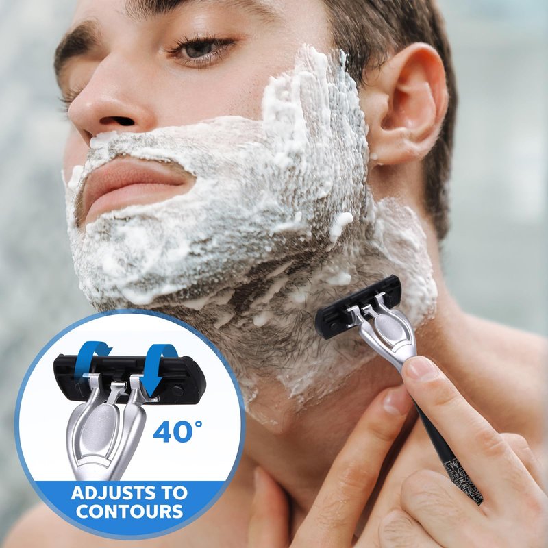 Leriton 40 Pcs Disposable Men's Razors Set 6-blade Sensitive Skin Refillable Razor Kit for a Comfortable Shave, 2 Handles and 38 Cartridges