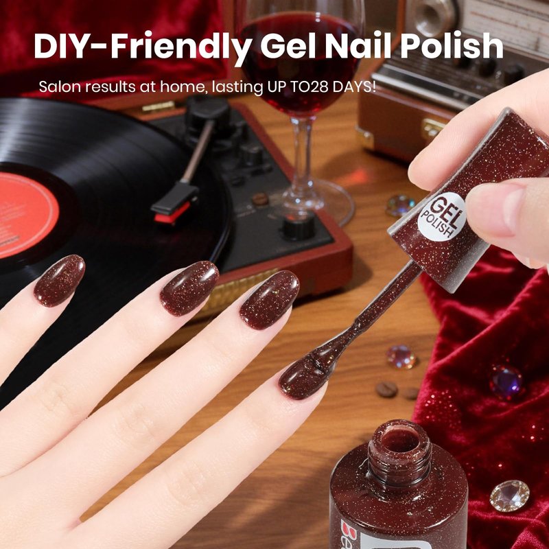 Beetles Glitter Gel Nail Polish - 15ml Stay Shining Hazelnut Brownie Gel Polish Holographic Glitter Nail Art Uv Led Home Salon Long-Lasting Soak-Off Gel Gift for Women