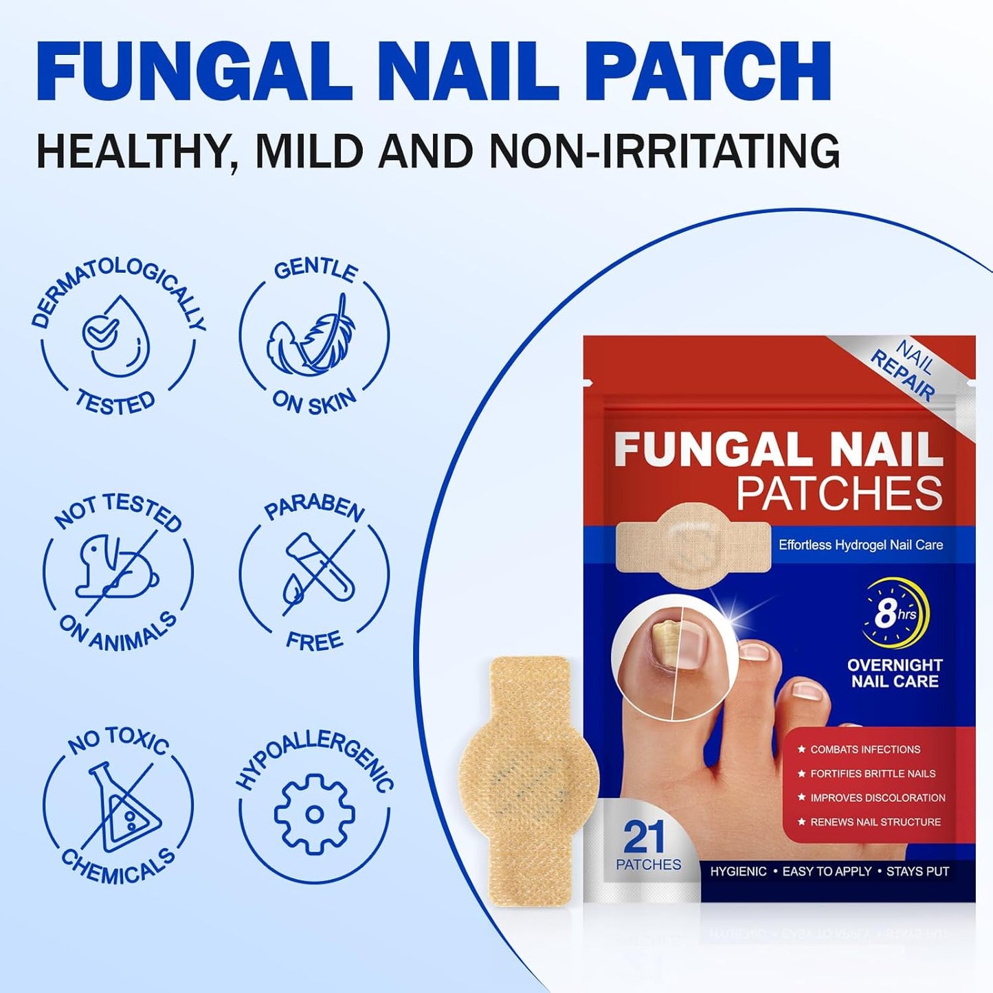 Skiennix Nail Patches for Toenail Repair - 42PCS Overnight Support for Damaged, Thick Toenails | Natural Formula