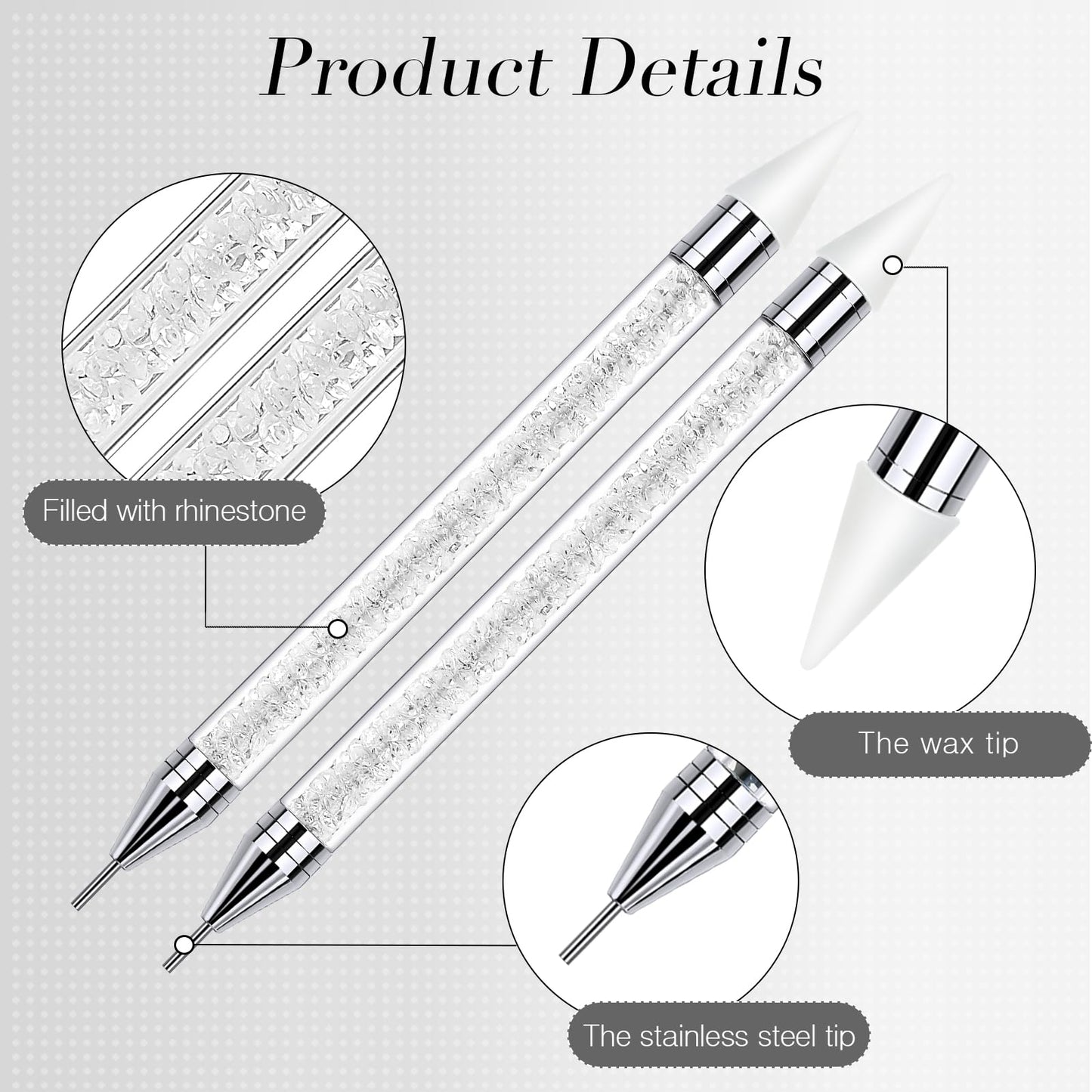 Tatuo 4 Set/26 Pcs Rhinestone Picker Tool Dotting Pen Dual-ended Nail Art Rhinestones Applicator Gems Crystals Beads Picker Wax Pencil with 20 Wax Head 2 Tweezers DIY Nail Art Tool(White,Black)