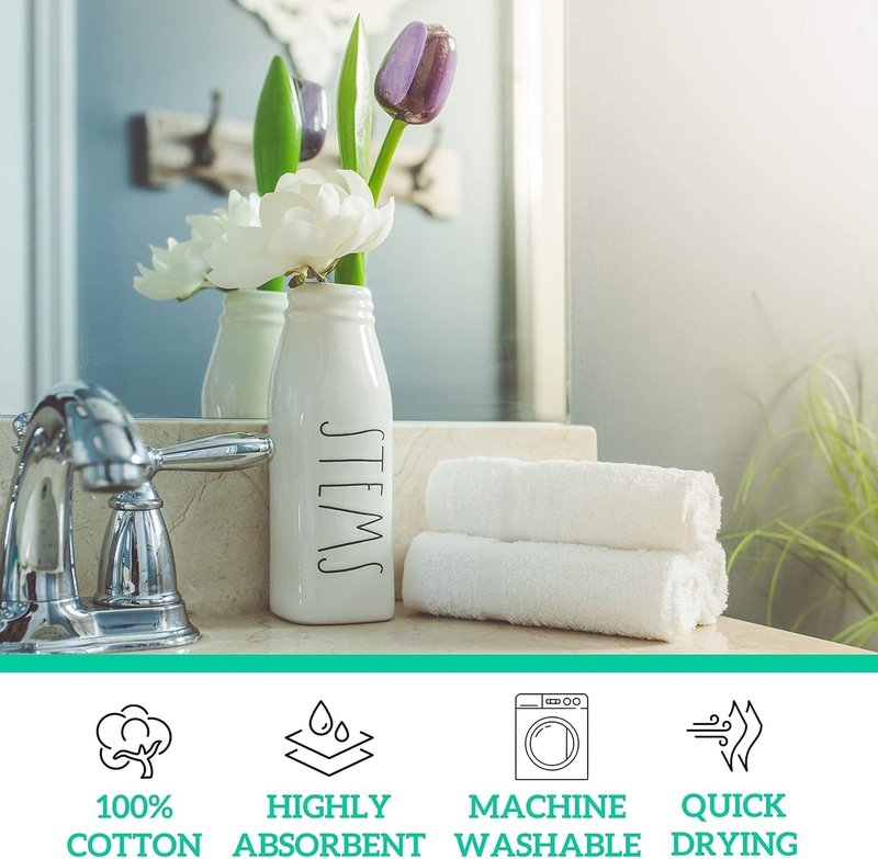 24 Pack Cotton Washcloths Set | Premium 100% Ring Spun Cotton, Highly Absorbent & Soft Fingertip Towels (White)