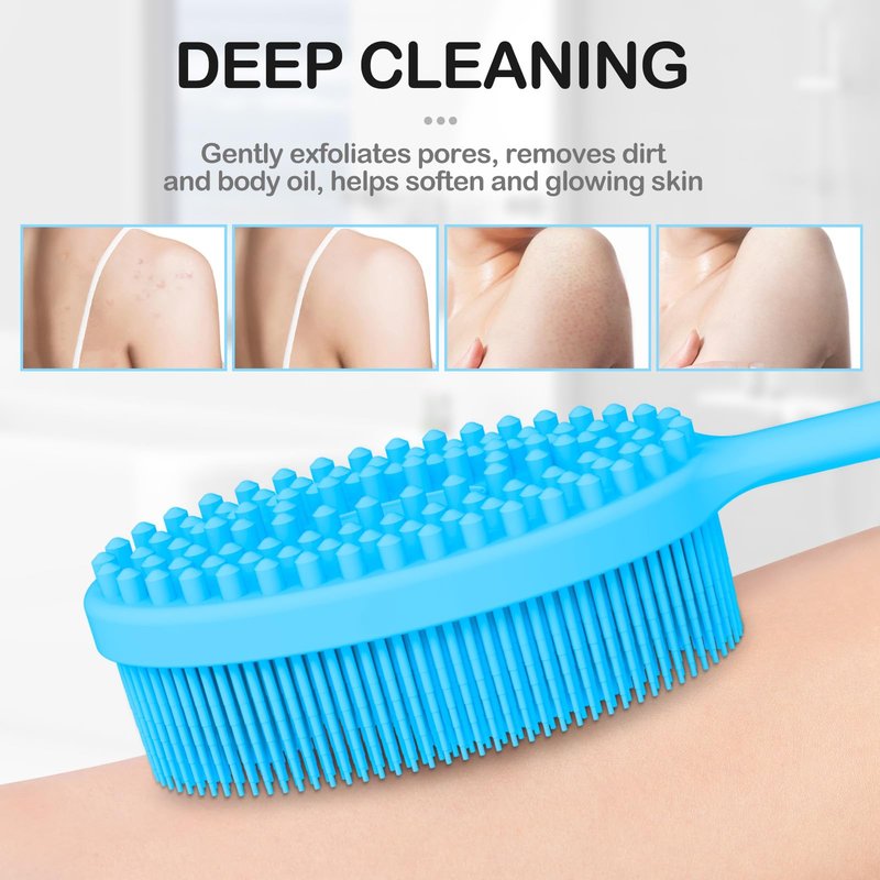 Silicone Body Scrubber with Handle,Double Sided Shower Brush-Body Exfoliator Scrubber&Soft Silicone Bath Body Brush.Massage Can Produce Rich Foam is Cleanse Every inch of Your Skin Simply Effectively