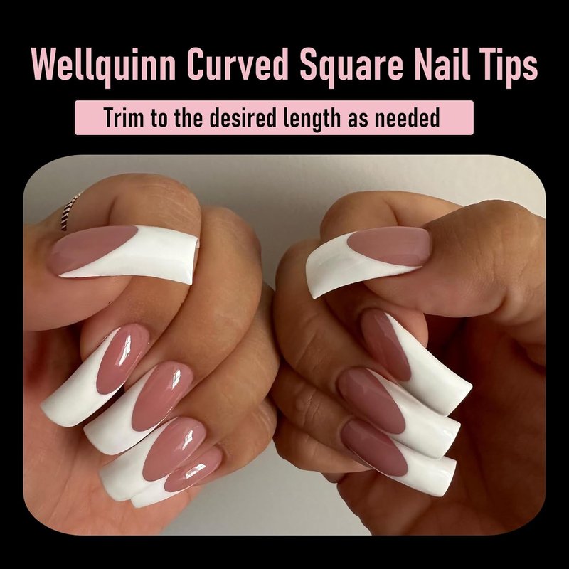 Skiennix Curved Square Nail Tips - Full Cover Clear XXL Acrylic Fake Nails | 240pcs in 12 Sizes