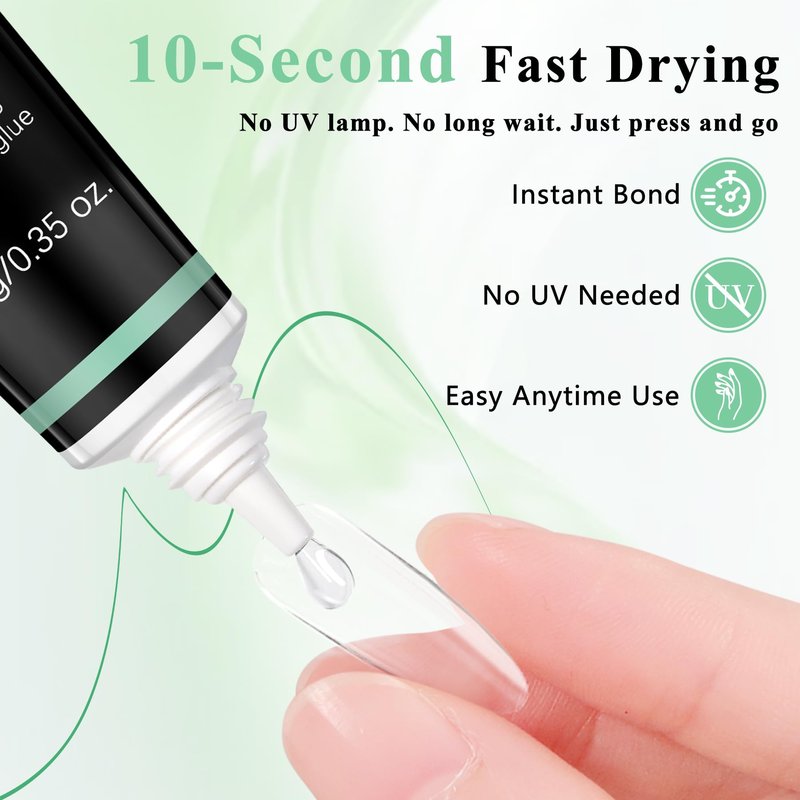 Nail Glue for Press Ons, 10s Fast-Drying No U V Light Needed - Upgrade Super Strong Semi Solid Gel Nail Glue Last Up to 28+ Days & Easy to Remove, 10g*2 High Capacity for Fake & Acrylic Nail Tips