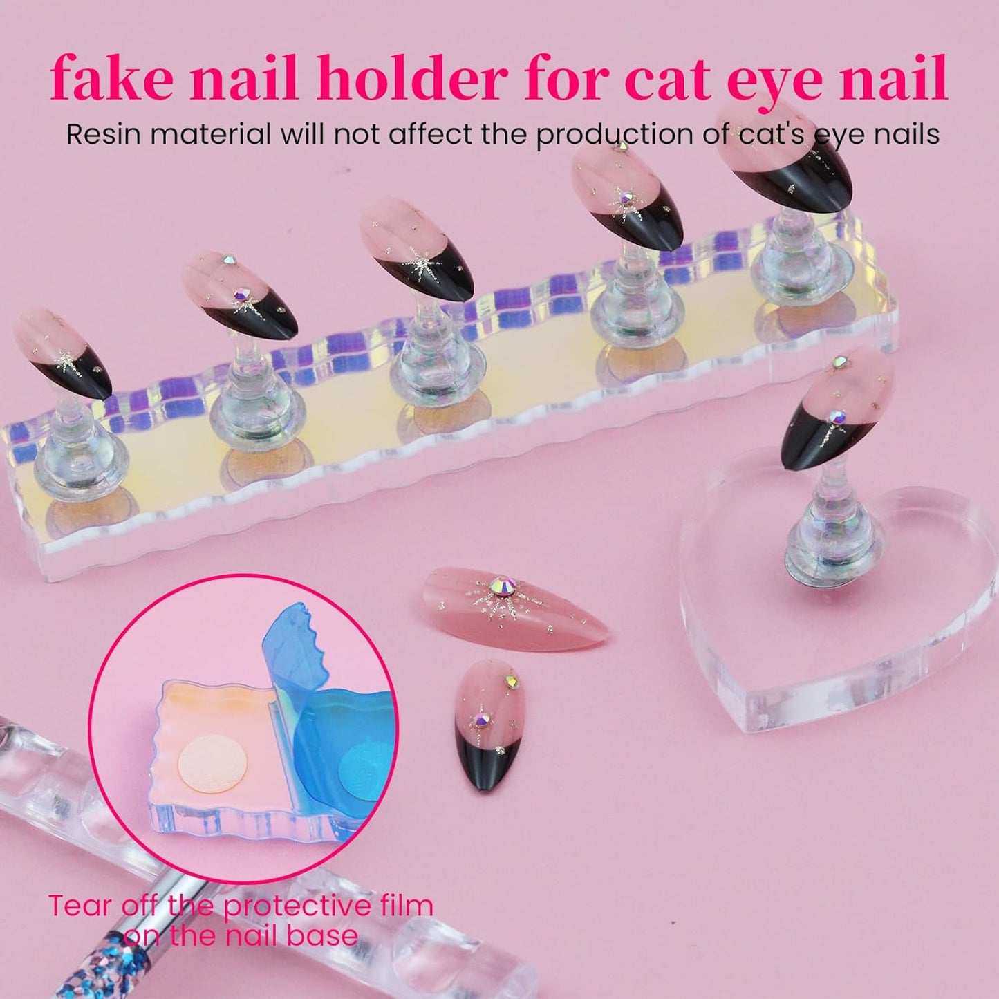 Skiennix Nail Stand - Strong Magnetic Holder Kit for Press-On Acrylic Nails | 200PCS Tape & Heart-Shaped Display