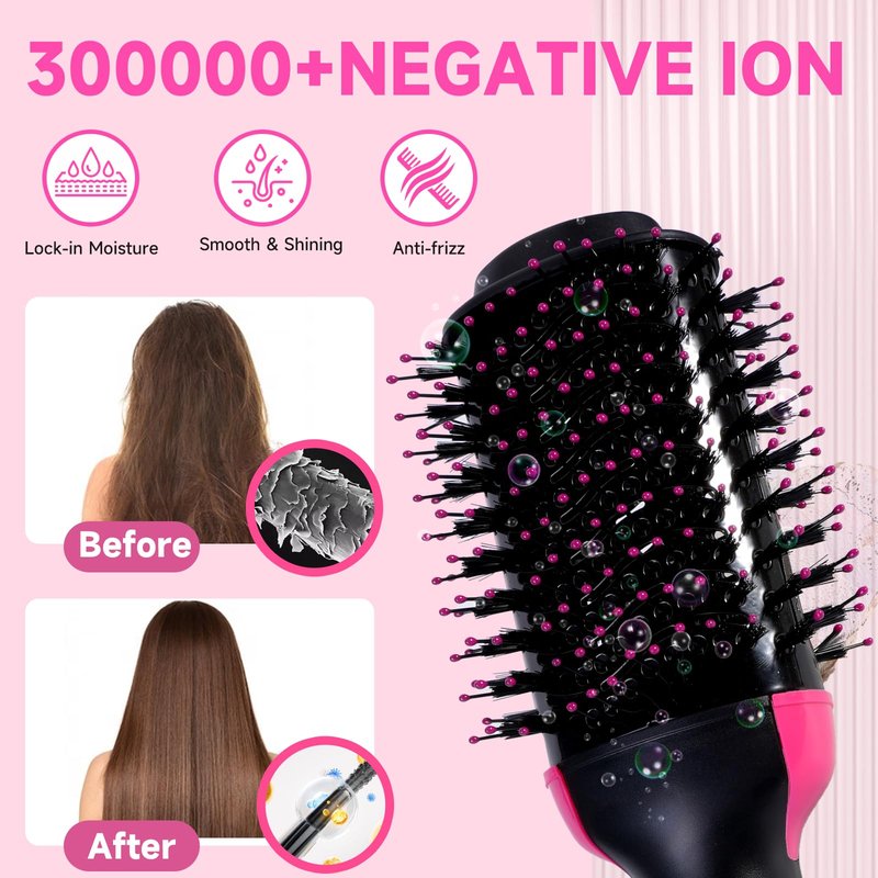4-in-1 Hair Dryer Brush - Ionic Ceramic Titanium Brush Blow Dryer Hot Air Styler for Frizz-Free Blowouts, Salon Volumizer & Straightener with ALCI Safety Plug, 3 Heat Settings